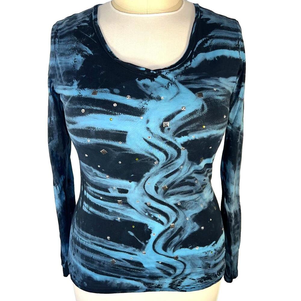Rock Tee Women L Black Tie-dye Cotton Knit Back